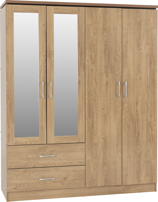 CHARLES 4 DOORS 2 DRAWER MIRRORED WARDROBE