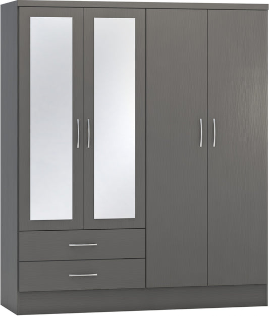 NEVADA 4 DOOR 2 DRAWER MIRRORED WARDROBE