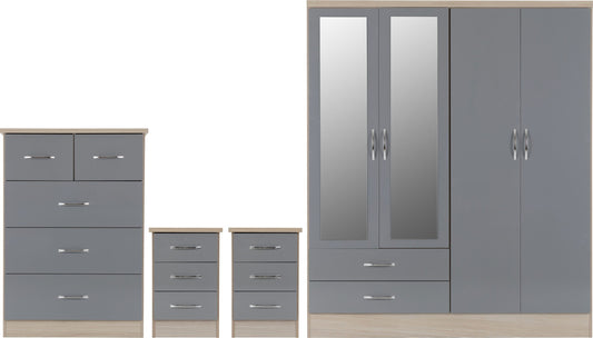 NEVADA 4 DOOR 2 DRAWER MIRRORED WARDROBE BEDROOM SET