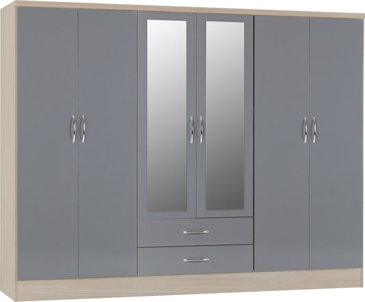 NEVADA 6 DOOR 2 DRAWER MIRRORED WARDROBE