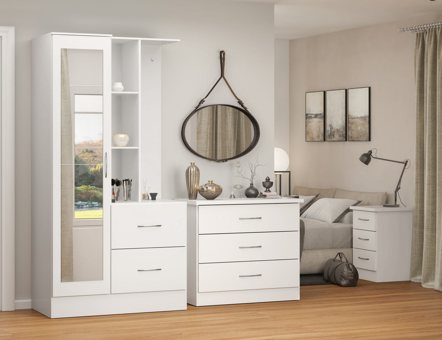 NEVADA MIRRORED OPEN SHELF WARDROBE