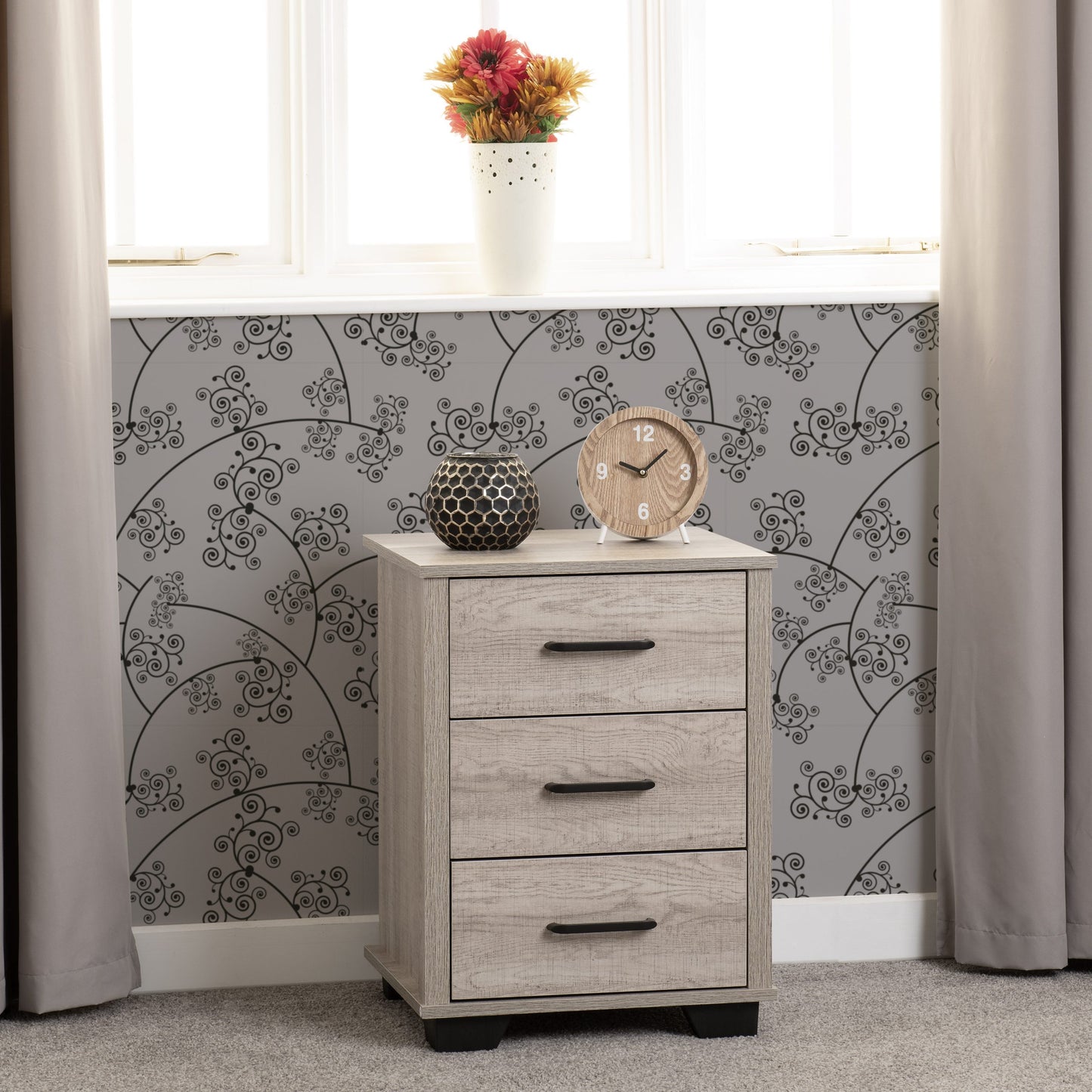 OLIVER 3 DRAWER BEDSIDE